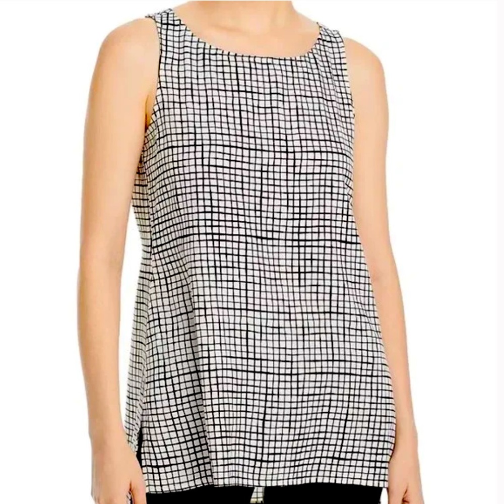 Eileen Fisher Bateau Neck Grid Tank Bone